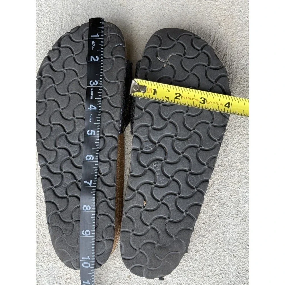 ⁠Birkenstock Madrid Black Metallic Python Snake Sandals Sz 38 Gold Buckle